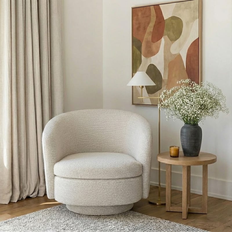 Modern Boucle Swivel Accent Chairs - Beige