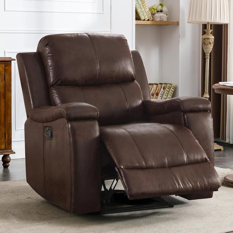 Manual reclining chair with soft and comfortable cushions - Red Brown