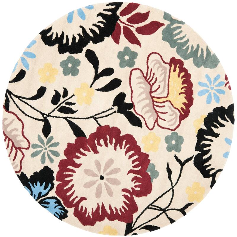 SAFAVIEH Handmade Soho Nereida Garden N.Z. Wool Rug - 6' Round - Ivory/Multi
