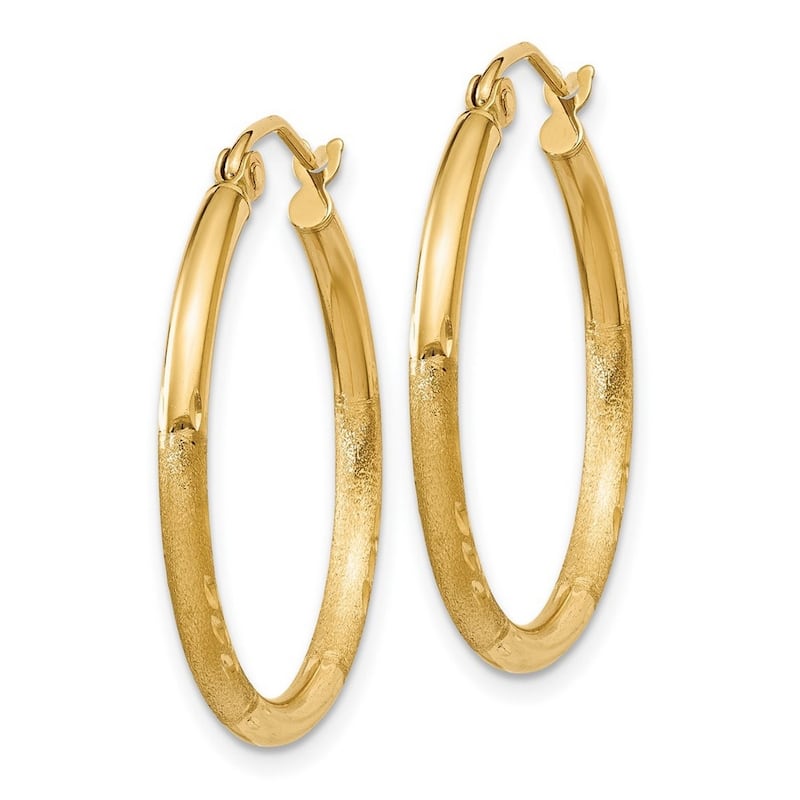 Curata 14k Yellow Gold 14k Satin and Diamond-cut 2x25mm Round Tube Hoop Earrings