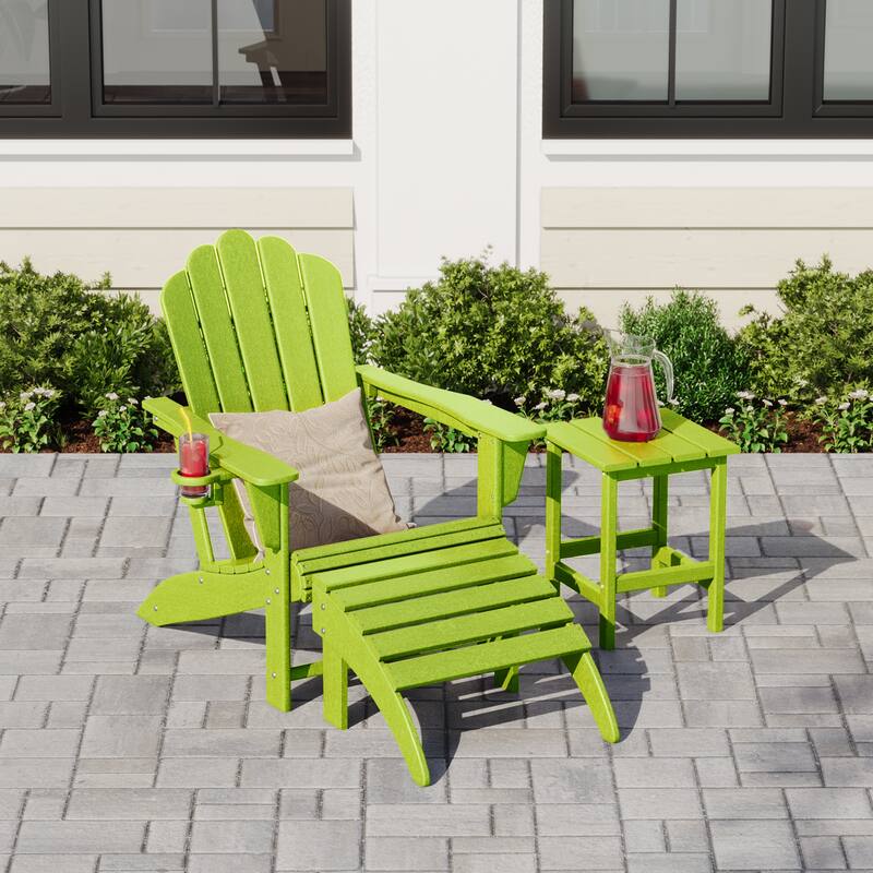 Aderson Outdoor Poly Adirondack Chair with Side Table and Ottoman