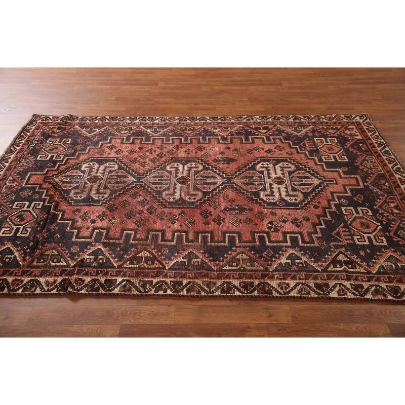 Hand-knotted Vegetable Dye Qashqai Persian Antique Area Rug - 5'0"x 7'7"