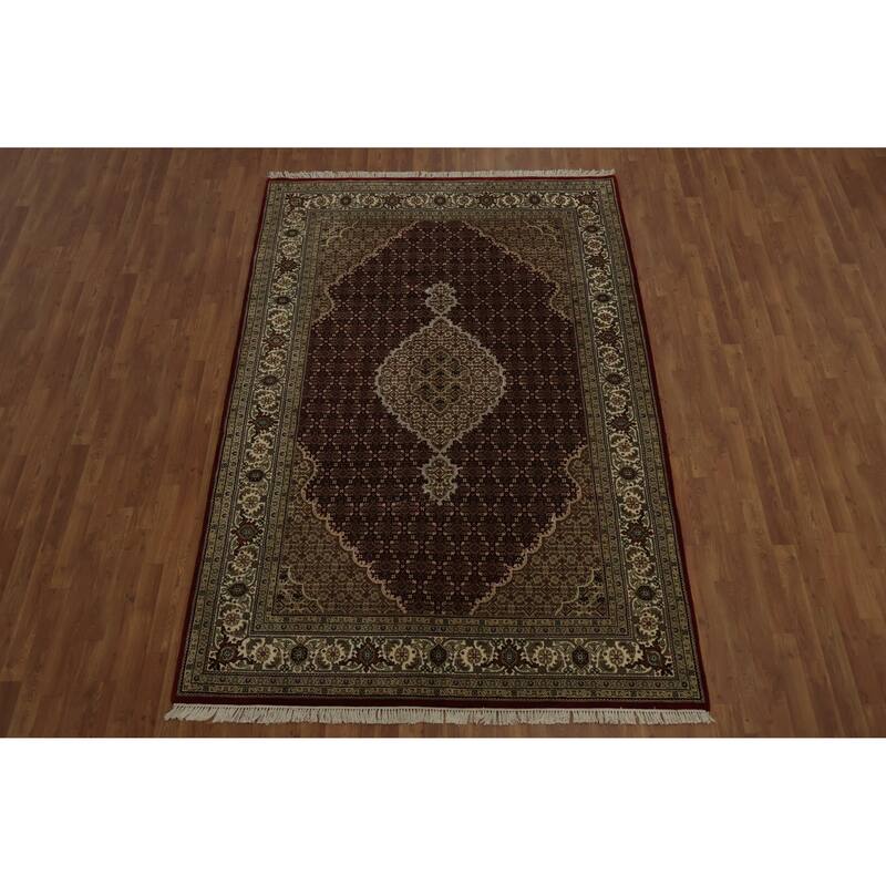 Hand Knotted Oriental 100% Wool Carpet Traditional Floral Red Tabriz Area Rug - 9' 2'' X 6' 2''