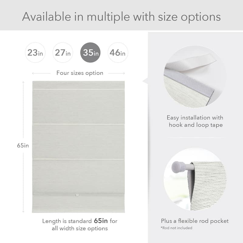 GoDear Design 99.99% Blackout Magnetic Roman Shades, No Drill Cordless Woven Fabric Blinds - 23", 37", 35", 46" W, Vanilla