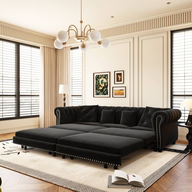 3-in-1 Pull-Out Convertible Sleeper Sofa Bed with Movable Ottoman