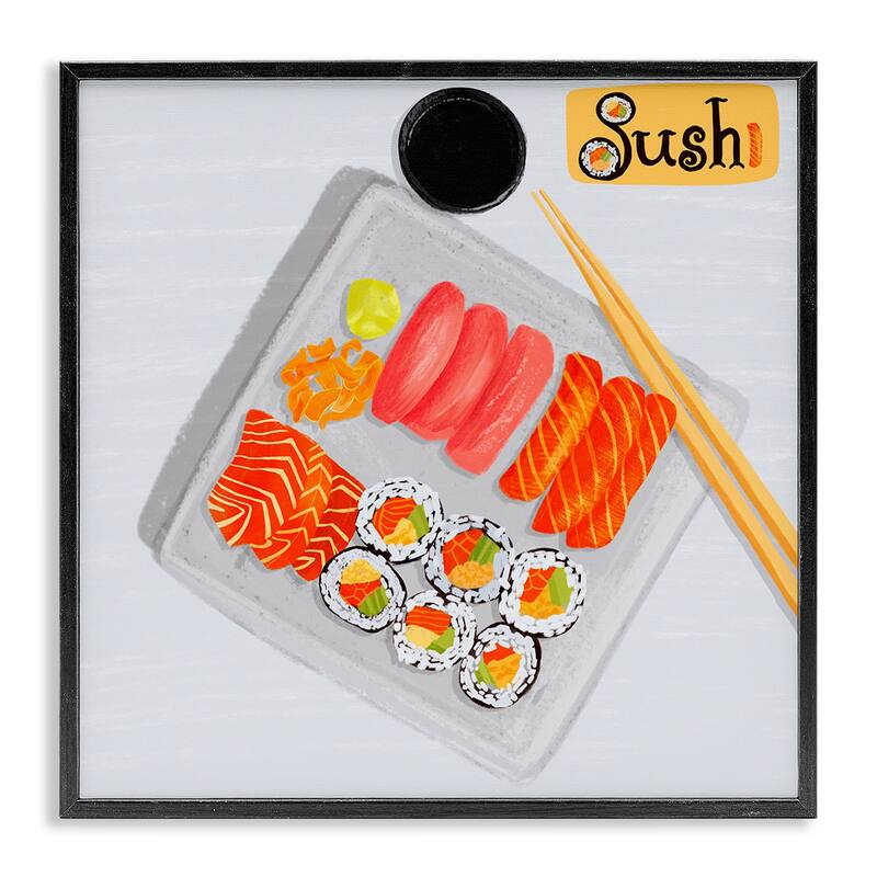 Stupell Delicious Sushi Plate Framed Giclee Art Design By Juliet Rose Philips - 17 x 17 - Black