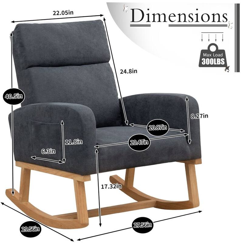 HOMYKA 28" Wide Rocking Chair for Nursery with Solid Wood Leg
