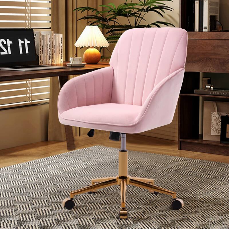 Velvet Adjustable Home Office Swivel Leisure Desk Chair with Gold Base
