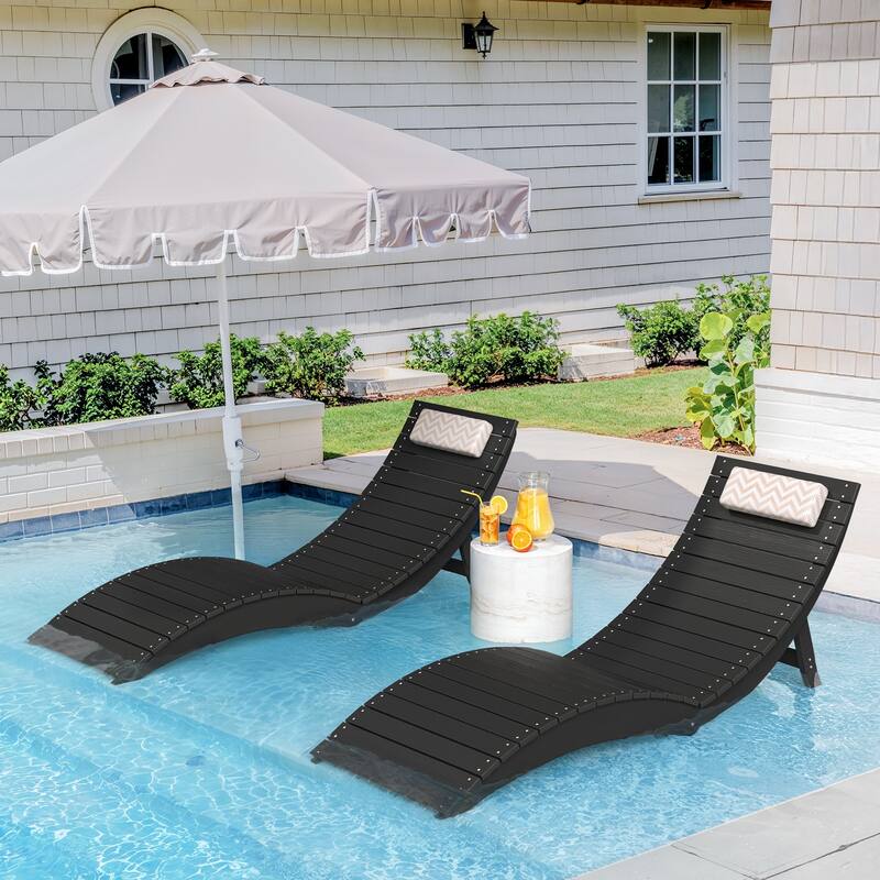 1-piece Weather-Resistant Folding Patio Pool Chaise Lounge Chair - Black