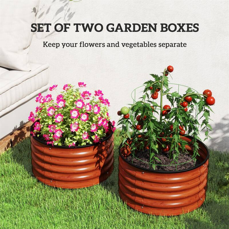 Set of 2 Galvanized Steel Raised Garden Beds Planters for Flowers Herbs Vegetables