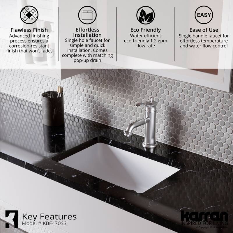 Karran Vineyard KBF470 Single-Handle Single Hole Basin Bathroom Faucet with Matching Pop-up Drain