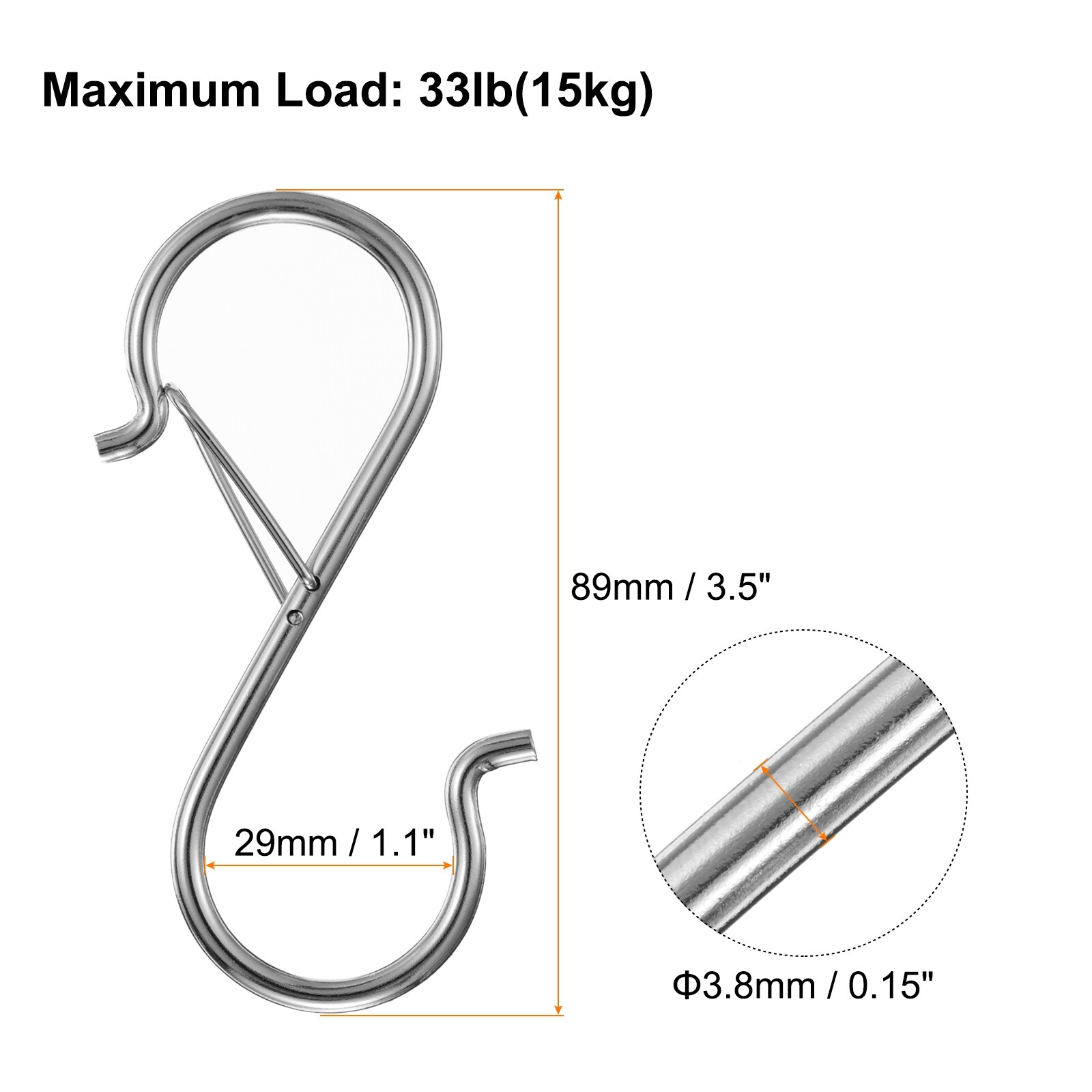 S Hooks S-shaped Metal Hook Hanger with Safety Buckle for Hanging Clothes Pots and Pans Kitchen Utensil Bags - 1 set