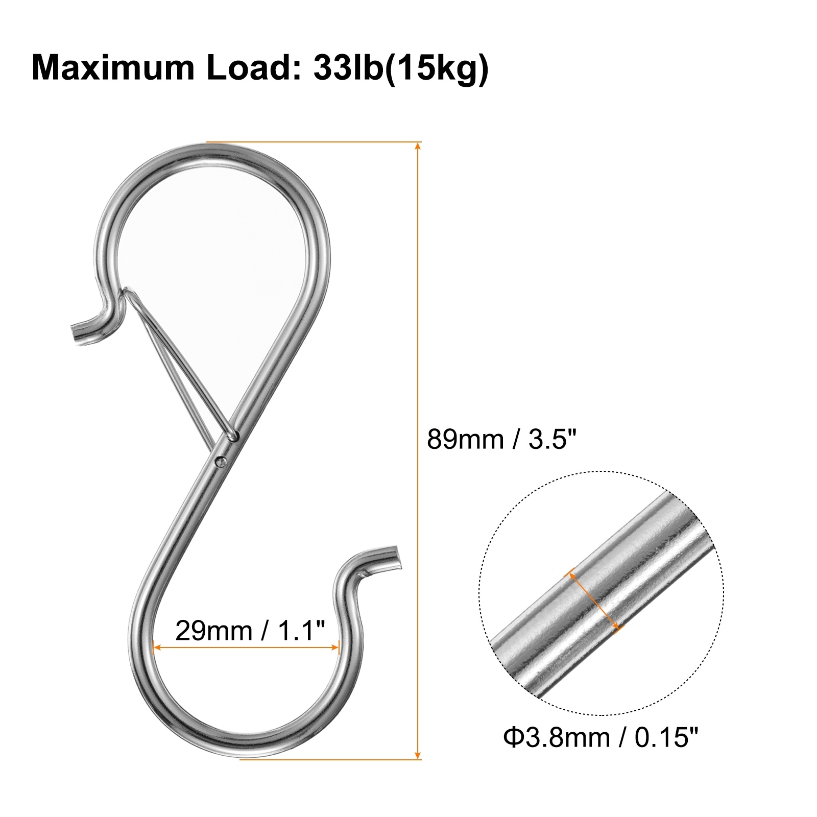 S Hooks S-shaped Metal Hook Hanger with Safety Buckle for Hanging Plants Clothes Pots and Pans Kitchen Utensil - 16Pcs