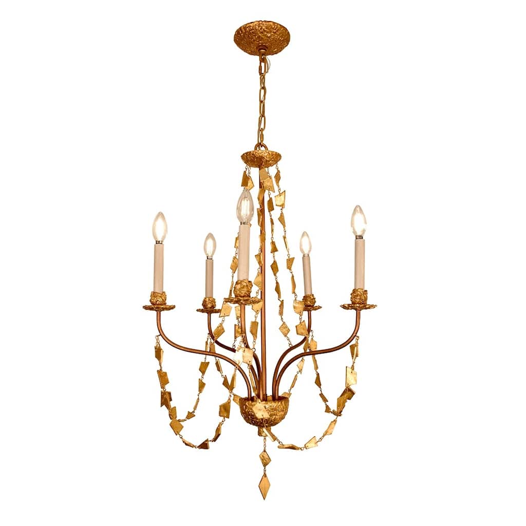 5 Light Mini Chandelier in Antique Gold