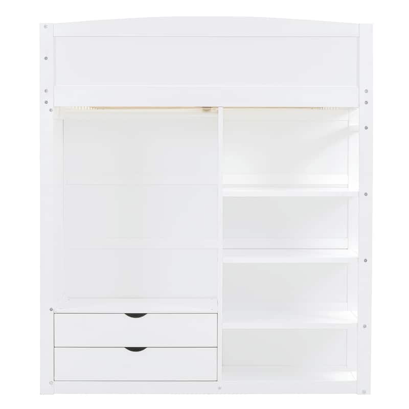 Full Size Solid Wood Loft Bed with Desk, Wardrobes & Drawers