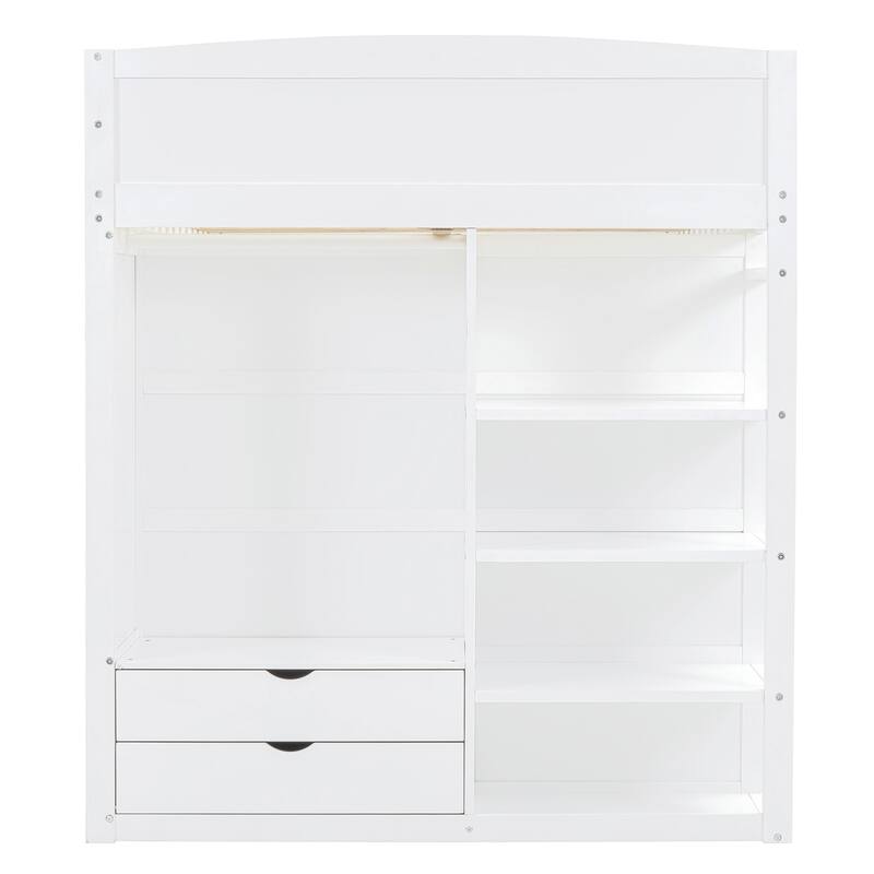 Solid Wood Loft Bed with Desk, Wardrobes, and Shelves