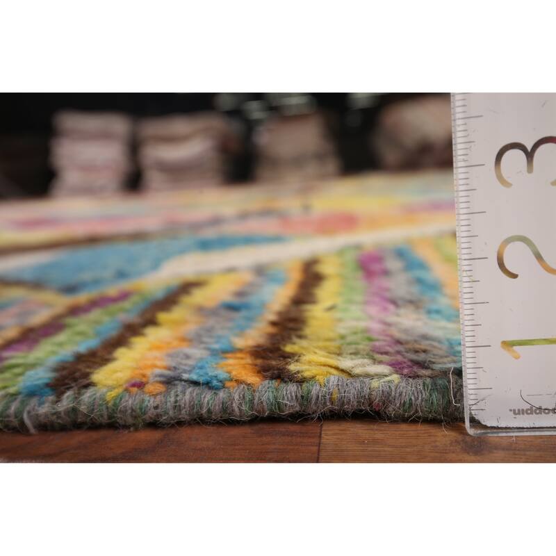 Colorful Trellis Plush Moroccan Area Rug Hand-Knotted Wool Carpet - 8'5" x 13'1"