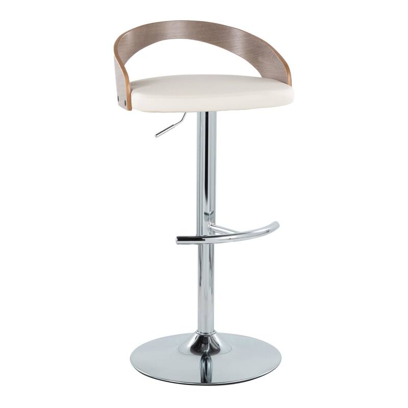 Grotto Adjustable Barstool with Chrome Base - Light Grey/White