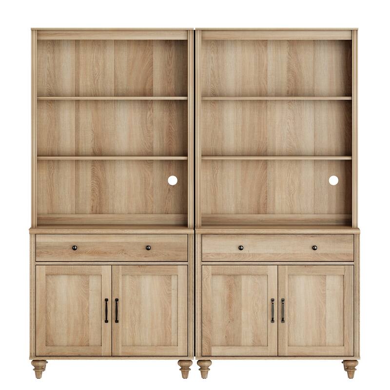 Oak Bookcase with Doors, Large Wood Farmhouse Book Case Shelf