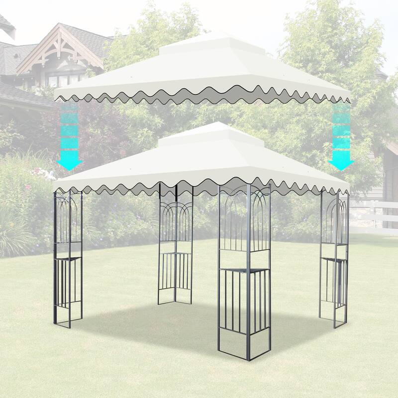 Anmytek 10x10 Ft Double Tiered Gazebo Replacement Canopy Beige 300D Polyester with PA Coating UV Protection Water Resistant Hook