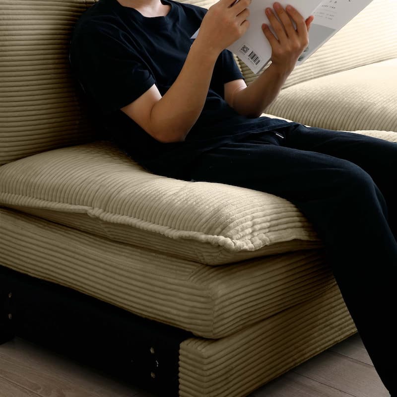 Modern L shaped Modular Sofa with Corduroy Upholstery and Memory Foam Cushions and 1 Footrest for Living Room or Guest Room
