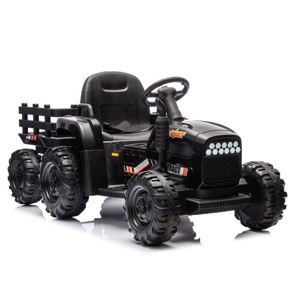 slide 2 of 100, 24V Battery Powered Ride-On Tractor with Trailer, 2 Motors, MP3, Bluetooth, Remote Control, LED Lights for Kids 3-6 Years Black
