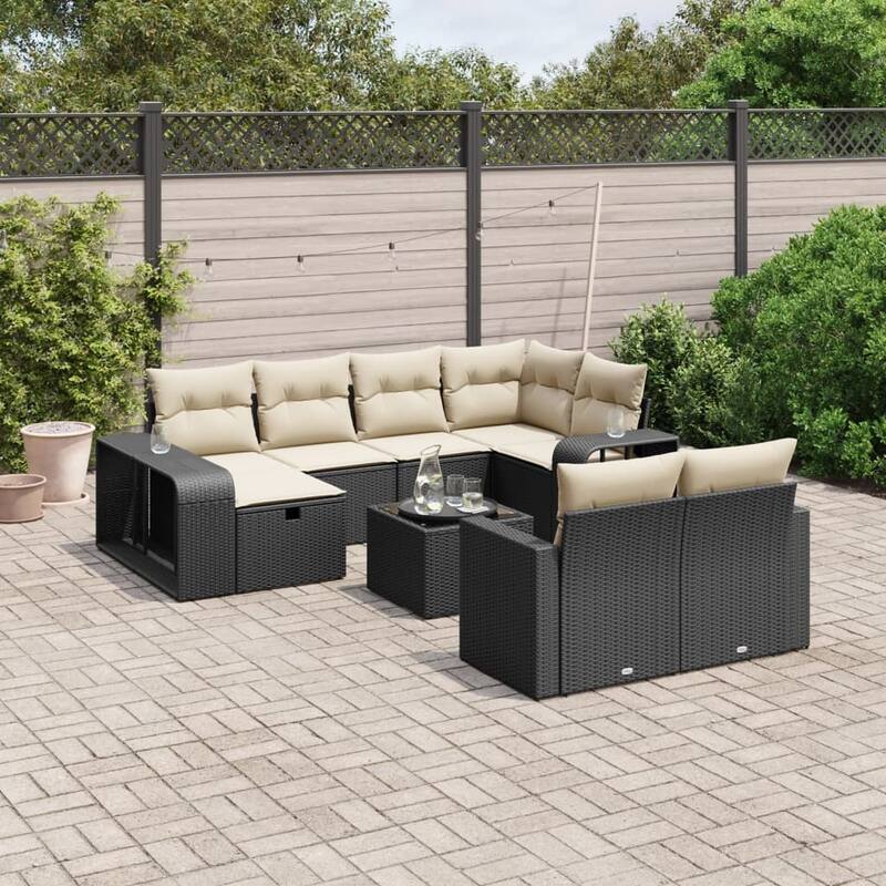 10-11 Piece Modular Garden Sofa Set - Black and cream with table - form1 - 24.4 x 25.8 x 27.2 in