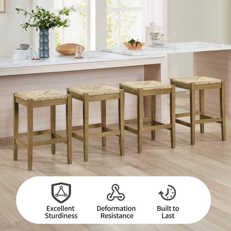 Bohemian 26" H Natural Weave Seagrass Rattan Backless Counter Stools