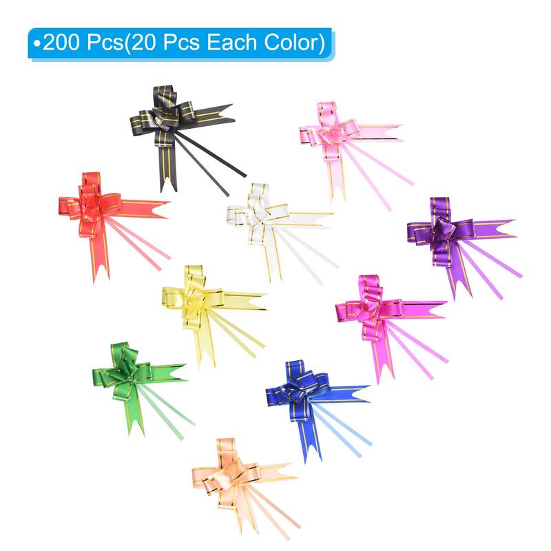 200Pcs 3.3inch Pull Bows Gift Wrapping Pull Bow Gold Thread Style 10 Colors - Multicolor
