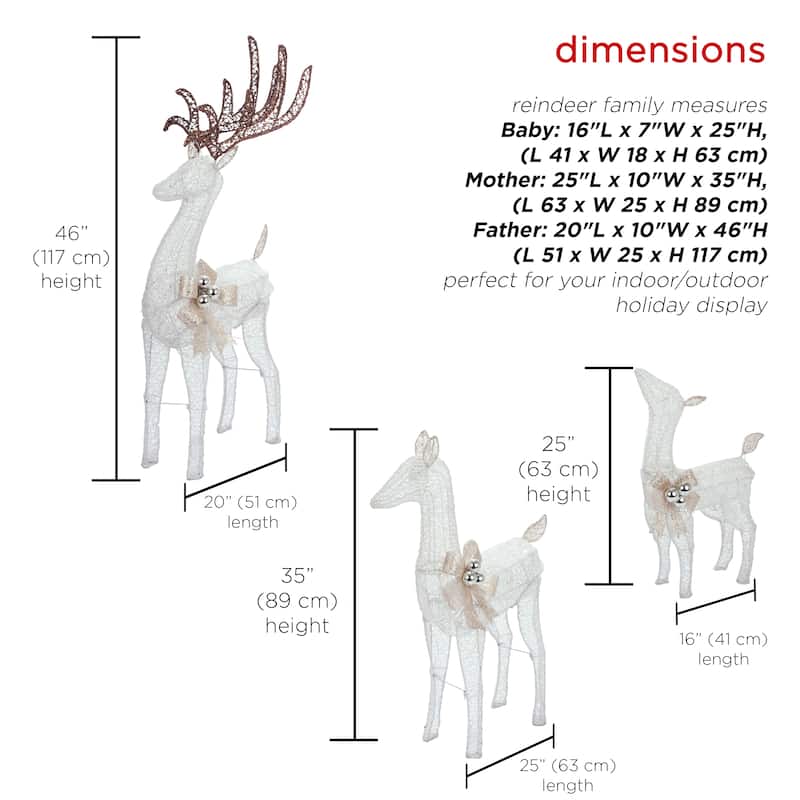 Alpine Corporation White Mesh Holiday Decor Reindeer Family with LED Lights