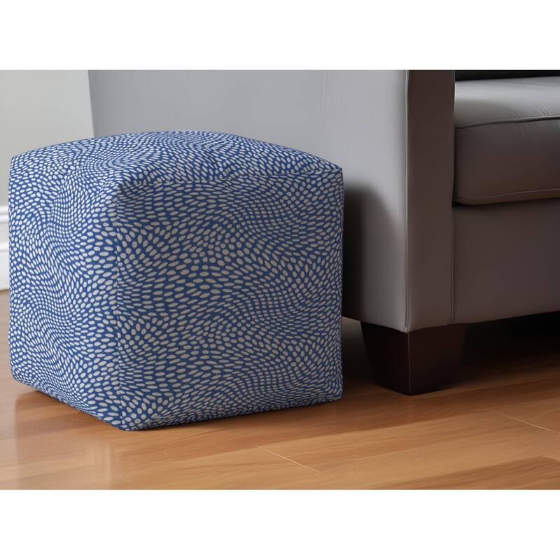HomeRoots 17" Blue and White Canvas Polka Dots Pouf Ottoman