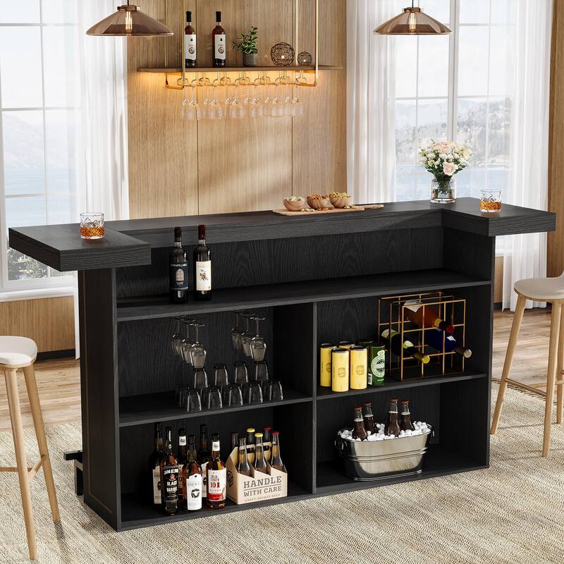 70.9" Wooden Home Bar Table with Wine Glass Holder, Pub Storage Unit Accent Table for Home Patio Basement