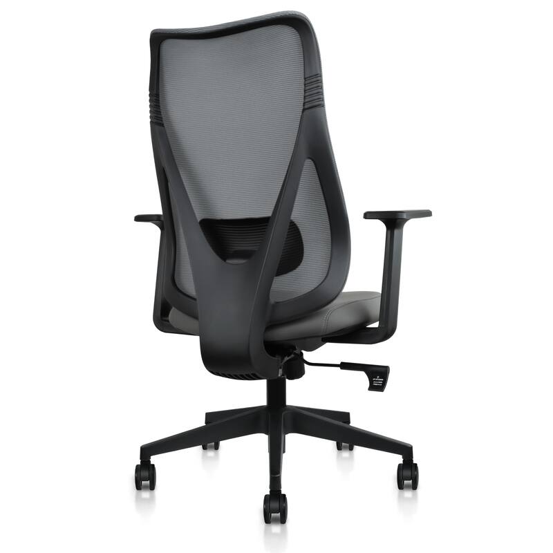 Ergonomic Office Desk Chair | High Back Mesh with Upholstered PU Leather Cushion Seat | Reclining Tilt Adjustable Lumbar Support