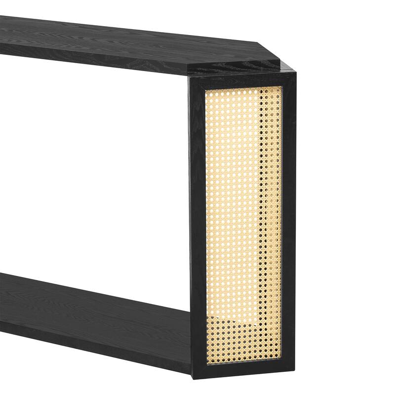 Model Narrow Entryway Table,Irregular Top with Rattan for Living Room