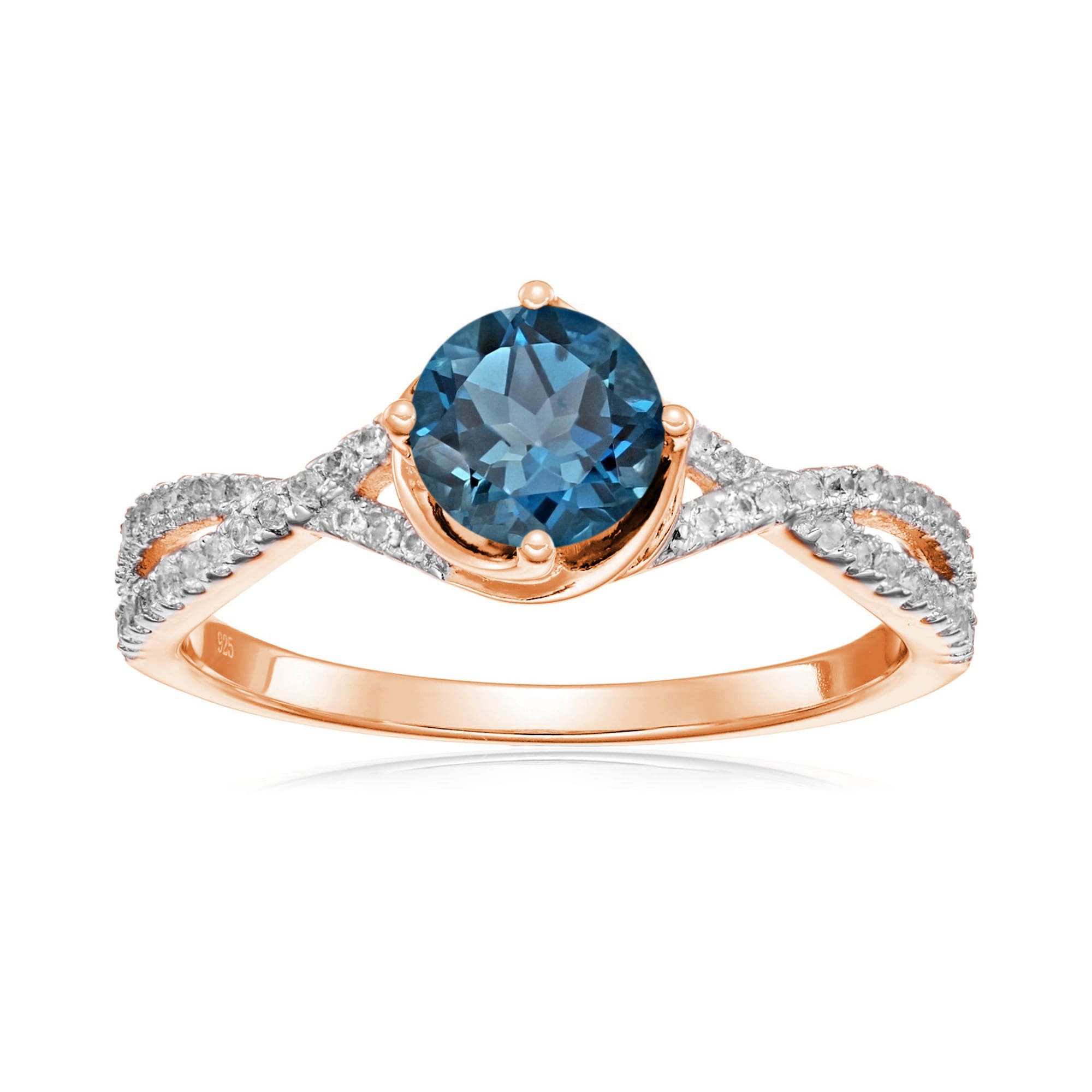 Pinctore 925 Sterling Silver London Blue Topaz and Created White Sapphire Ring