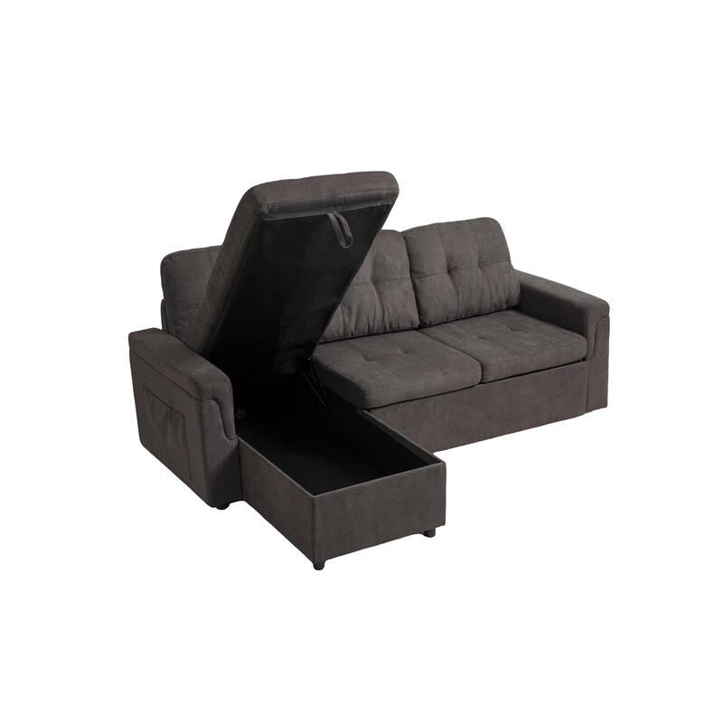 Upholstered Sleeper Sofa, L Shaped Sectional Couch with Reversible Storage, Convertible Corner Lounge Couches Pull Out Sofa bed