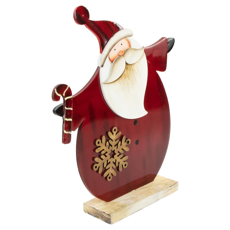 12" Santa with Candy Cane Wooden Christmas Decoration