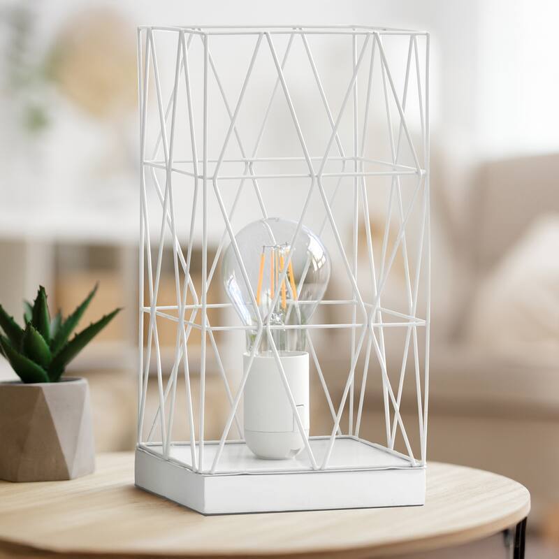 Metal Cage Geometric Table Lamp with Rectangular Shade - 5 x 5 x 10 in. (L x W x H)