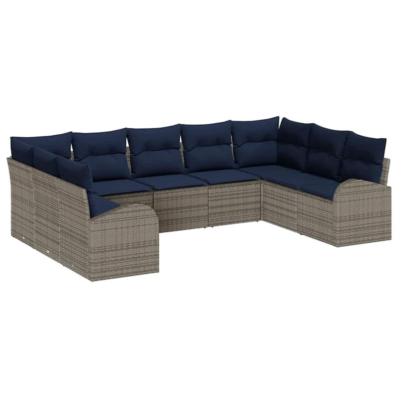 vidaXL 9/10 Garden Sofa Set with Cushions Black/Brown/Grey Poly Rattan - 113.8 x 70.5 x 27.2