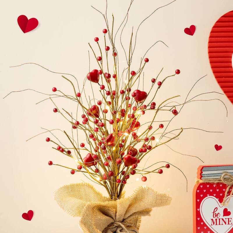 Glitzhome Heart Berry & Fleur-de-Lis Tree Valentine's & Mardi Gras Tree