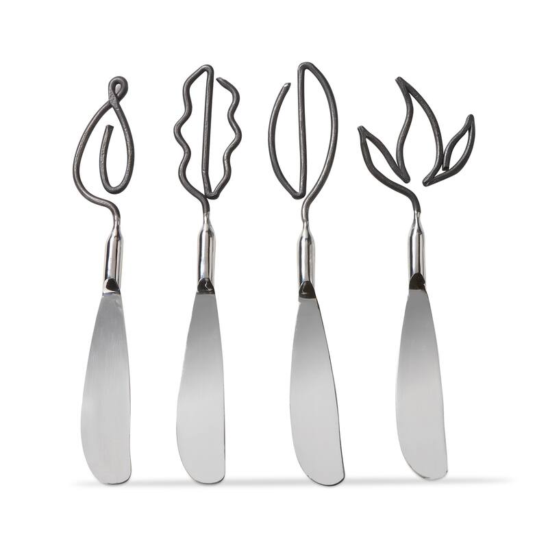 Leaf Design Stainless Steel Spreaders Black Set of 4, 6.5L x .87W inches
