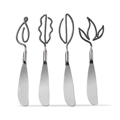 Leaf Design Stainless Steel Spreaders Black Set of 4, 6.5L x .87W inches