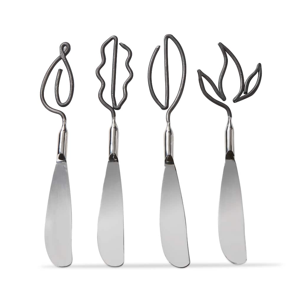 Leaf Design Stainless Steel Spreaders Black Set of 4, 6.5L x .87W inches