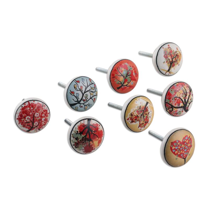 Novica Handmade Crimson Aura Ceramic Knobs (Set Of 8)