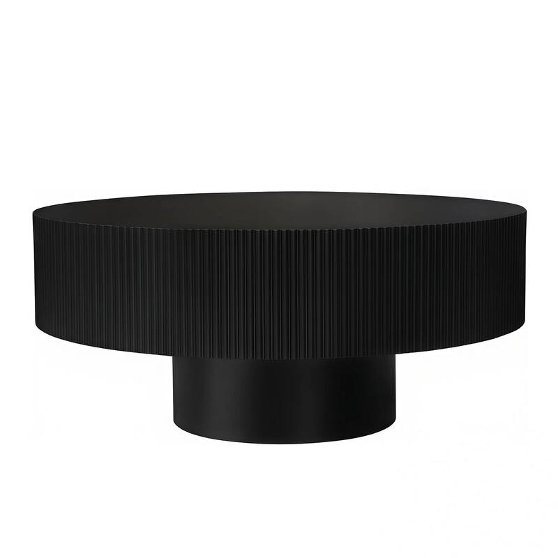 Round Fluted Coffee Table with Sturdy Pedestal, Mid-Century Modern Accent Table for Living Room & Small Spaces