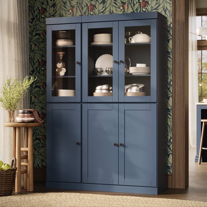 Palace Imports 100% Solid Wood 48.5" Pantry Cabinet with Clear Glass, Shaker Doors, 2-Drawers and Adjustable Shelves
