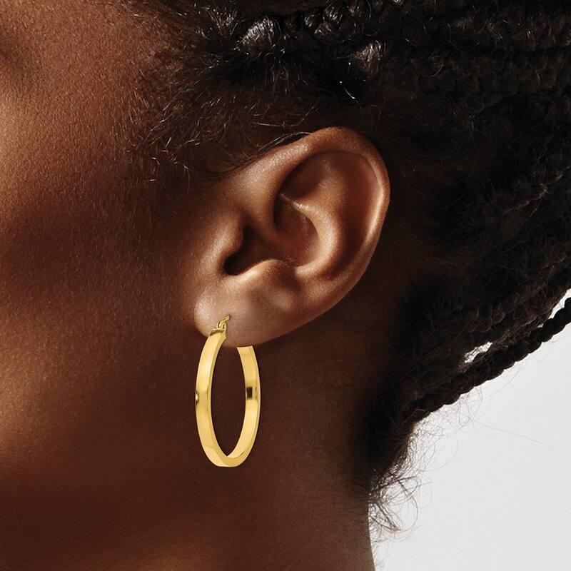 Curata 14k Yellow Gold Hollow Polished Rectangle Tube Hoop Earrings - 30mm