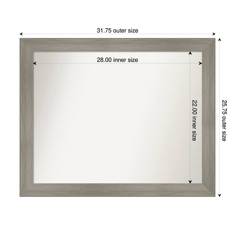 Grand Narrow Non-Beveled Framed Bathroom Vanity Wall Mirror - 32 x 26 in - Grand Greywash Narrow