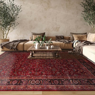 Hand Knotted Mashad Burgundy Persian 100% Wool Traditional Area Rug - 11' 4'' x 16' 4''