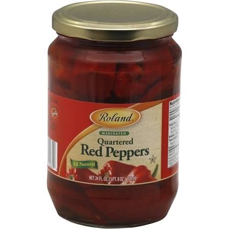 Roland Red Peppers - Quarters - Case of 12 - 24 Fl oz.